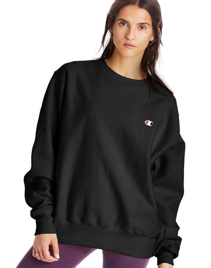 Champion Reverse Weave Boyfriend Crew Kadın Sweatshirt Siyah ( SQMBLA053 )